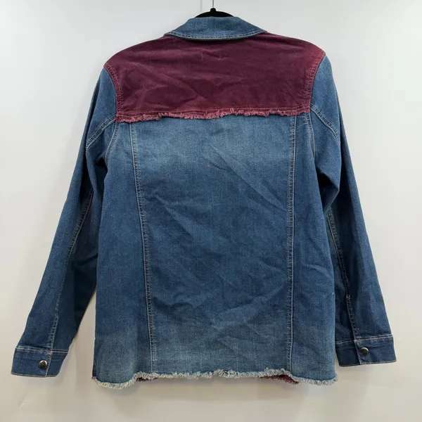 LOGO By Lori Goldstein Denim Corduroy Jacket S Burgundy Colorblock Boho Western - Image 4