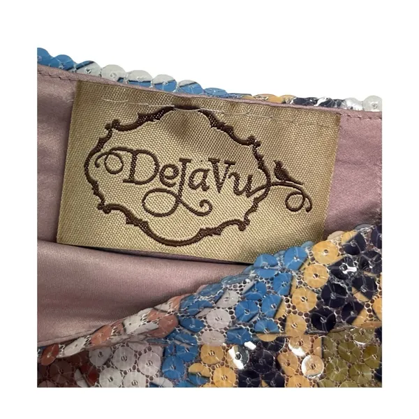 Vintage DejaVu Mini Dress Womens Small Pink Paisley Sequined Glam Cocktail 80's - Image 3