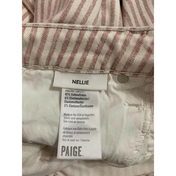 Paige‎ Nellie Pink Stripe High Rise Wide Leg Cropped Jeans 25 - Image 5
