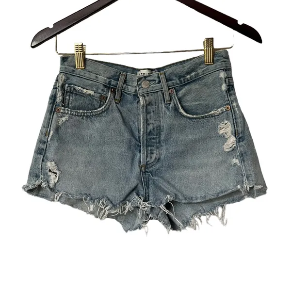 AGOLDE Parker High Waisted Denim Distressed Shorts - Image 3