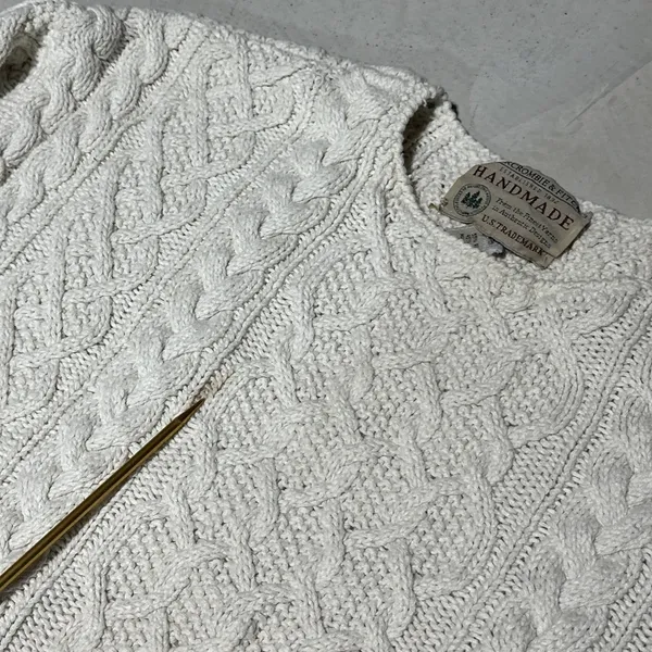 Vintage Abercrombie & Fitch Cable Knit Sweater Hand Made Grandpacore SZ S Thick - Image 5