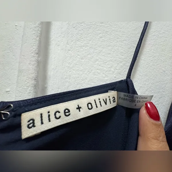 Alice + Olivia Dion Ruched Midi Slip Dress Navy Size 4 - Image 5