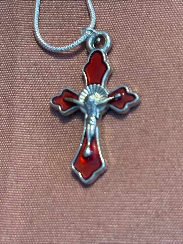 Sterling Silver 925 Red Cross Pendant Necklace - Women Jewelry - Image 2