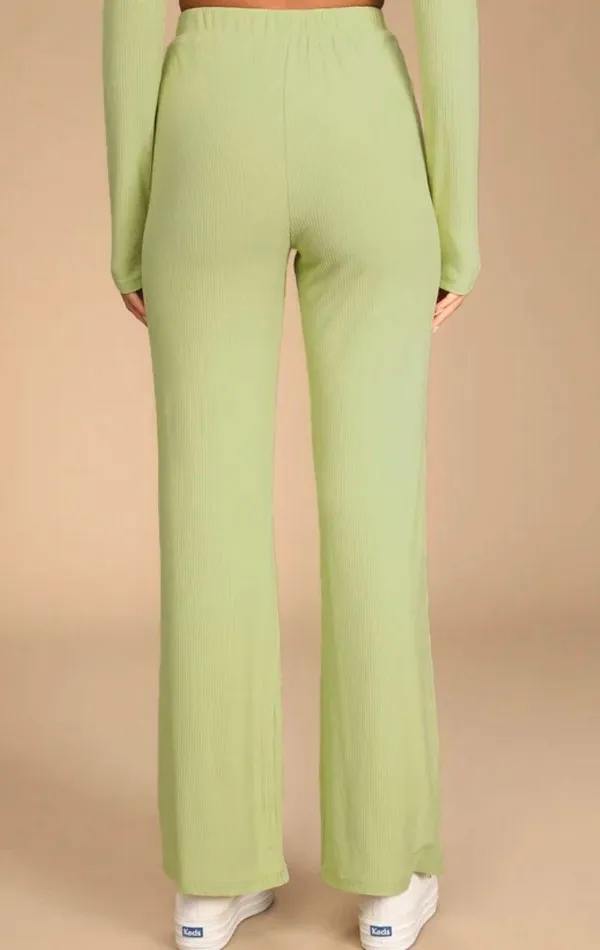 Lounge Lulu’s Light Green Ribbed Wide-Leg Pants - Image 3
