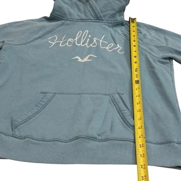 Y2K Hollister Baby Blue Spellout Hoodie Academia Preppy Comfort Coastal M - Image 10