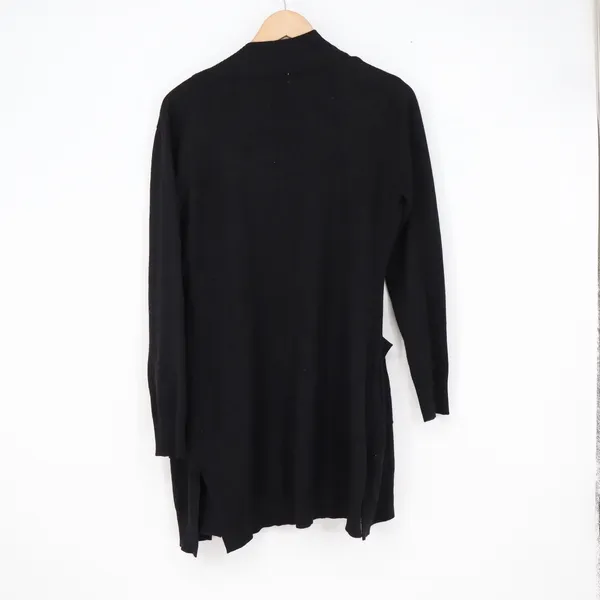Young USA Womens Black Open Front Longline Cardigan Sweater Small Pockets Ribbed - Image 5