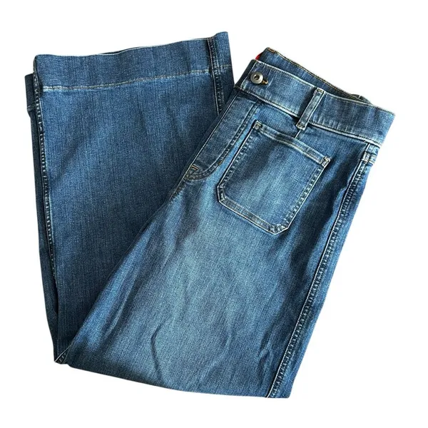 SPANX Cropped Wide Leg Jeans Patch Pocket Shape EveryWear Denim L - Image 5