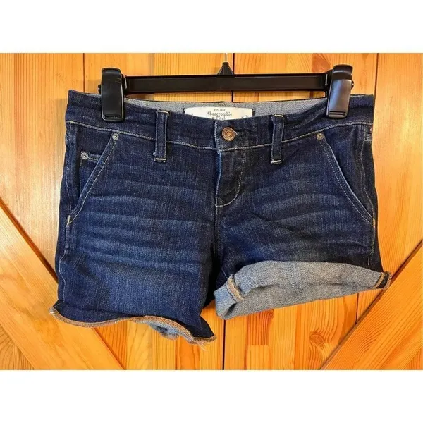 Abercrombie & Fitch Women Denim Shorts Perfect Stretch Cuffed Blue Jean 2/26 (31 - Image 3