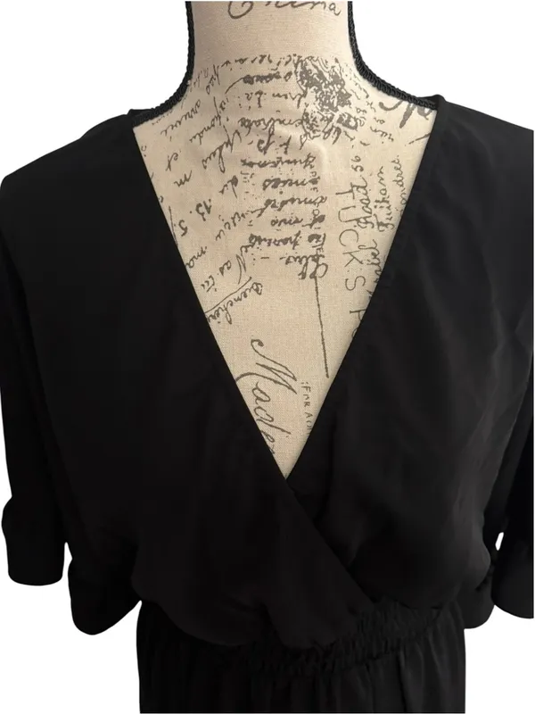 SHEIN Black V-Neck Smocked Waist Ruffle Hem Mini Dress - Image 5