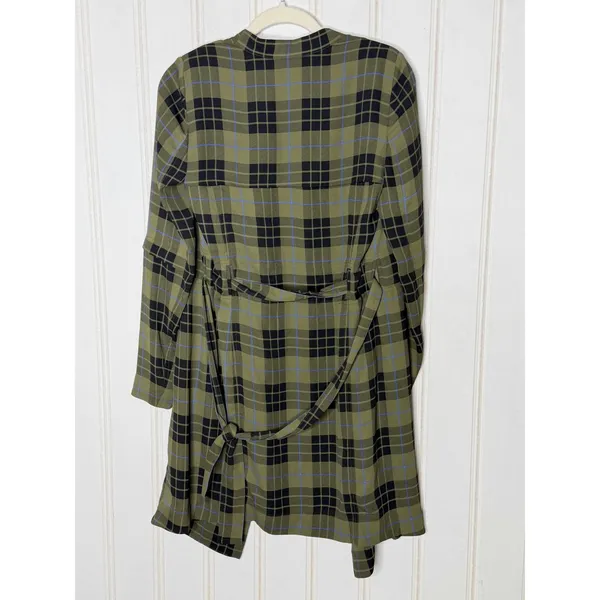 Babaton Aritzia Quincy Jacket Olive Green Plaid XS Tie Belt - Image 4