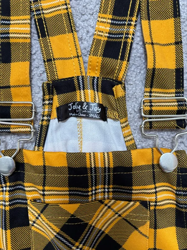 Jolie & Joy Yellow Plaid Pinafore Overall Mini Dress - Image 4