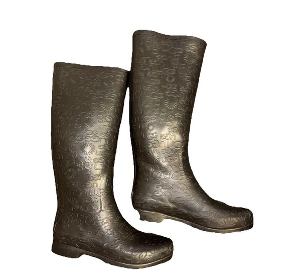 Ugg Wilshire Brown Rubber Rain Boots Women’s Sz 7 Tall Fur Insole EUC - Image 4