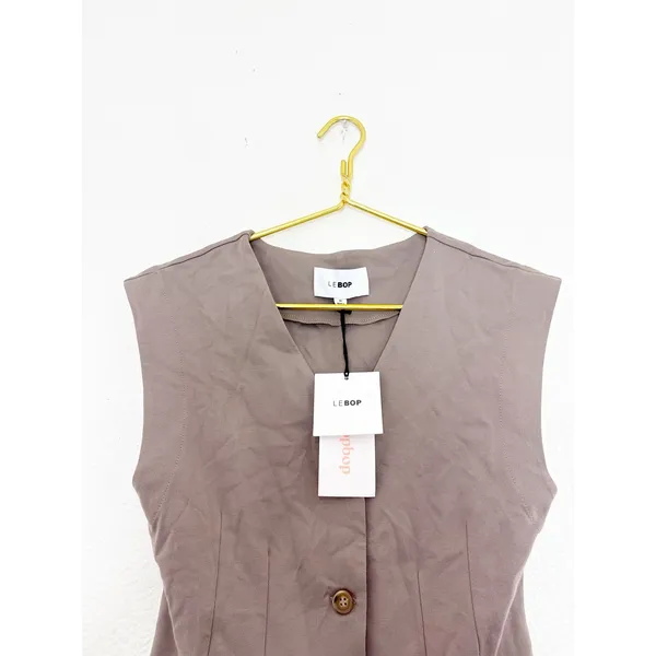 NWT Le Bop Isla Vest Size Medium Brown Nipped Waist Cinched Preppy Minimalist - Image 5