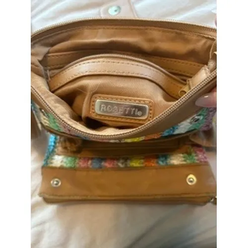 Rosetti Multi Color Striped Woven Crossbody Bag Tan Organizer Purse - Image 5