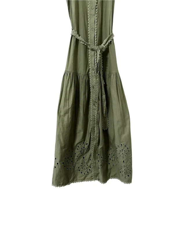 AVEC LES FILLES Eyelet Cotton Button Down Sage Green Maxi Dress - Image 8