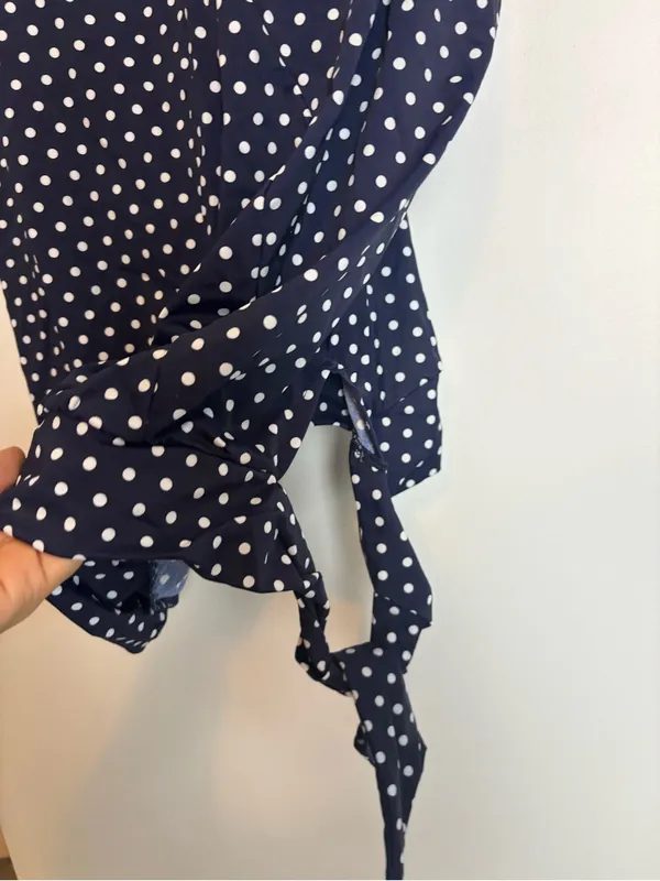 Swimsuits for All Navy Blue Polka Dot Tie-Hem Blouson Style Tankini Swim Top - Image 5