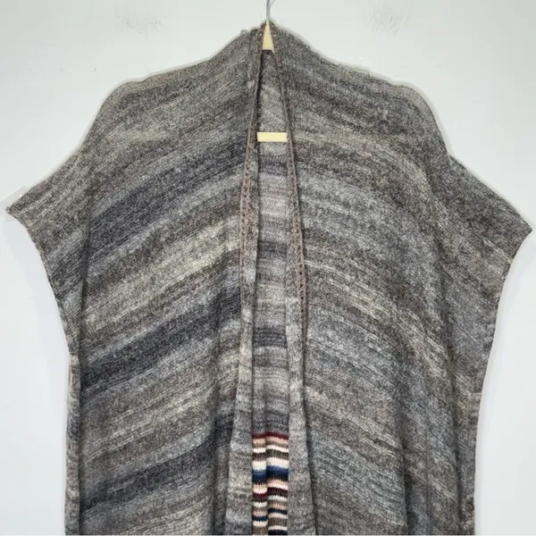 Free People Latitude 30 Wrap Poncho Shawl Rainbow Gray Fringe Sweater Stripe‎ - Image 5