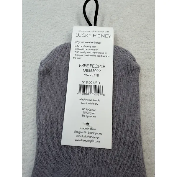Free People FP Movement OSFM Lucky Honey Collab Ruffle Sport Socks Gray NWT - Image 3