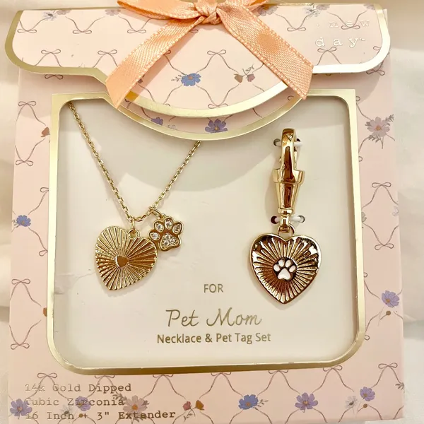 A New Day‎ Pet Mom Necklace and Pet Tag Set 14k Gold Dipped Cubic Zirconia New - Image 3