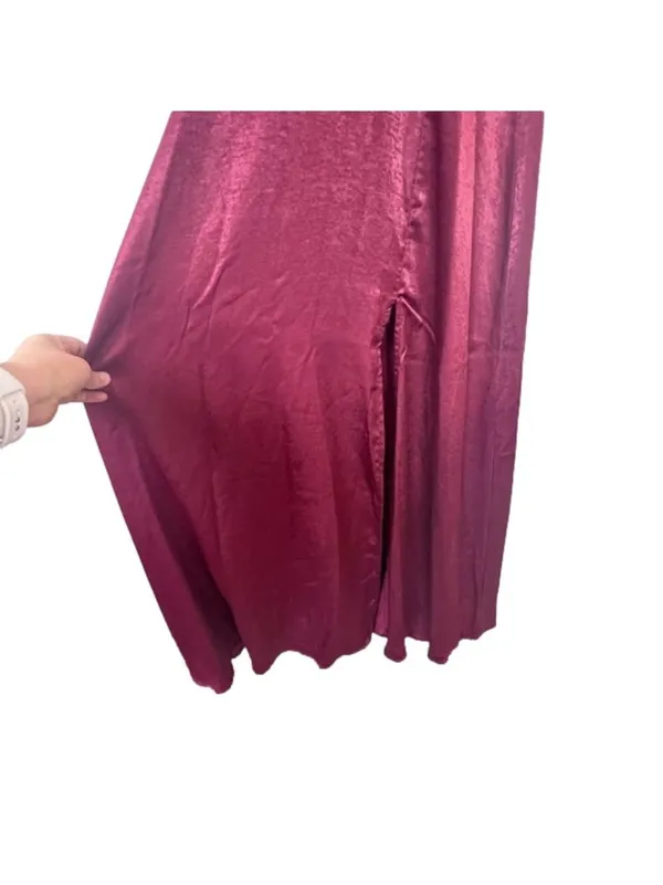 Lulus Burgundy Satin Maxi Dress Size XS NWT Wedding Pom Concert Party Pom - Image 7