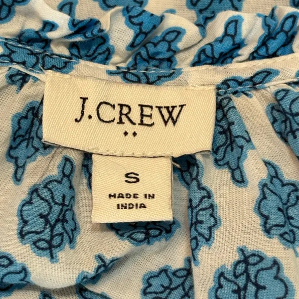 J. Crew Blue and White Patterned Blouse Size Small - Image 5