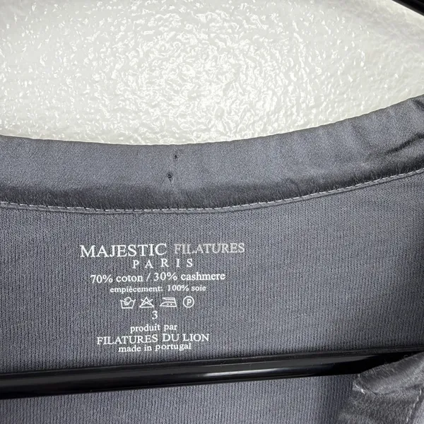 Majestic Filatures Top Womens Size 3 Grey Cotton Cashmere Silk Back Split Neck - Image 6