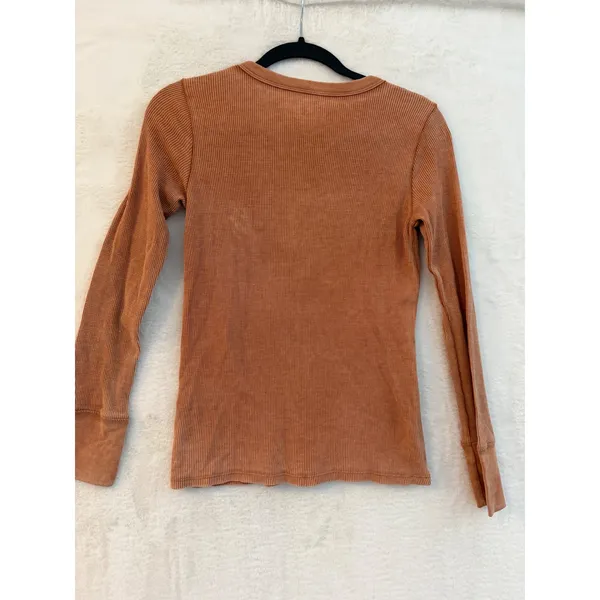 Aerie Henley Top Womens Small Orange Waffle Knit Long Sleeve Thermal Shirt - Image 7