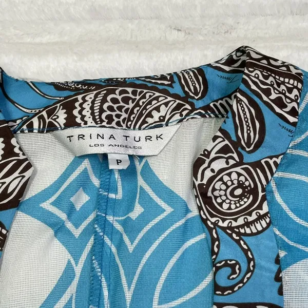 Trina Turk Size P or Small Blue Thin Mesh Tunic‎ Blue Wide Kimono Sleeves - Image 3