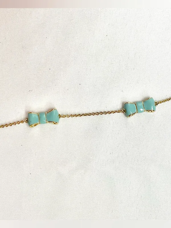 Kate Spade Take A Bow Turquoise Enamel Gold Scatter Station Long Necklace - Image 2