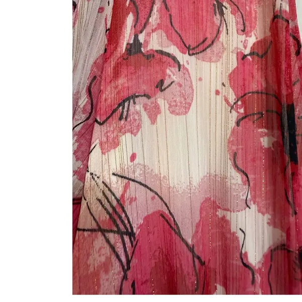 Mimi Chica Pink Floral Poppy Tiered‎ Midi Dress Metallic Accents Sz XL - Image 10