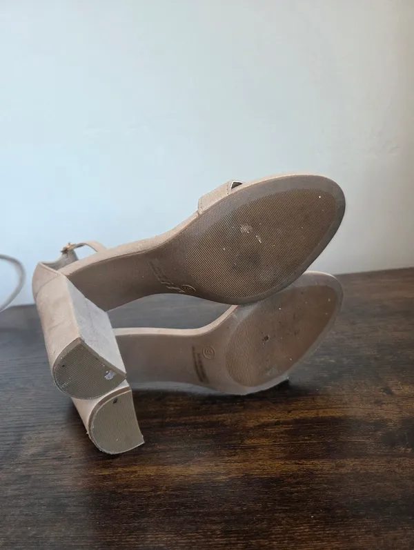 Dream Pairs Hi-Chunk Nude Beige Faux Suede Heels Ankle Strap Wedding Guest 9 - Image 5