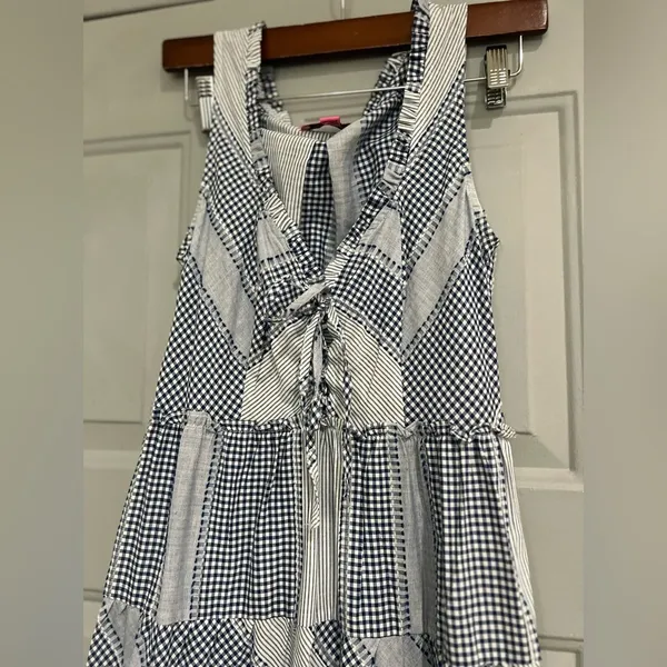 Betsey Johnson Stripe Play Yarn-Dye Tiered Maxi Dress Blue Small size Gingham - Image 13