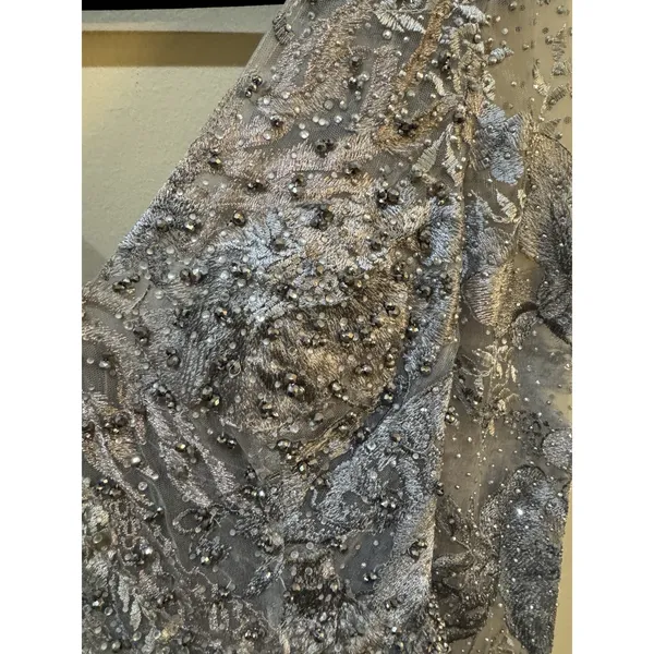 MAC DUGGAL 20214 LONG SLEEVE BEADED APPLIQUE GREY MULTI GOWN Size 6 Dress - Image 13