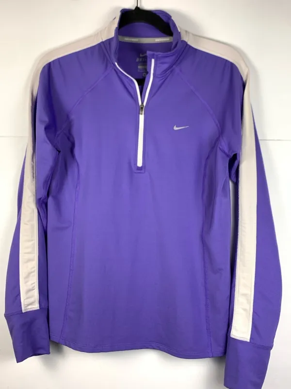 Nike Dri-FIT Womens Half Zip Pullover Purple Running Thumbholes Long Sleeve M - Image 3