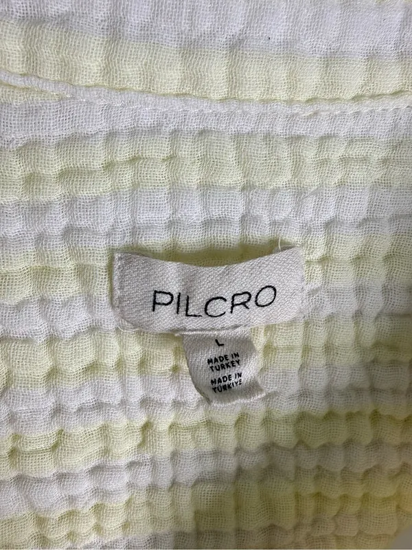 Pilcro by Anthropologie Seersucker Button Up Shirt Large Yellow Cotton Top - Image 2