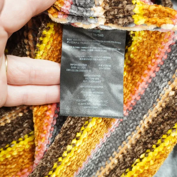 Volcom Women's XL Chenille Striped Cropped Crew Neck Sweater Brown Orange Yellow - Image 7
