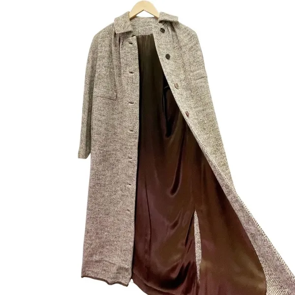 Vintage 1950s Tweed Maxi Coat Small Brown Hand Tailored Dumas California - Image 10