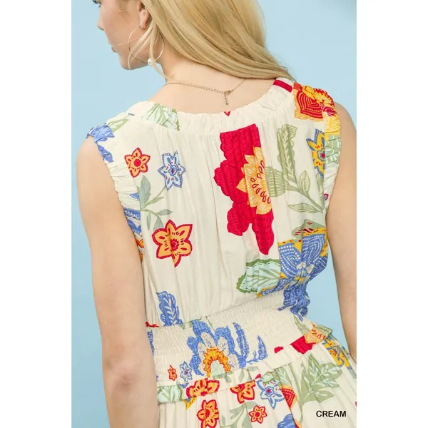 Umgee‎ Floral Smocked Midi Dress - Cream - Medium - Image 5