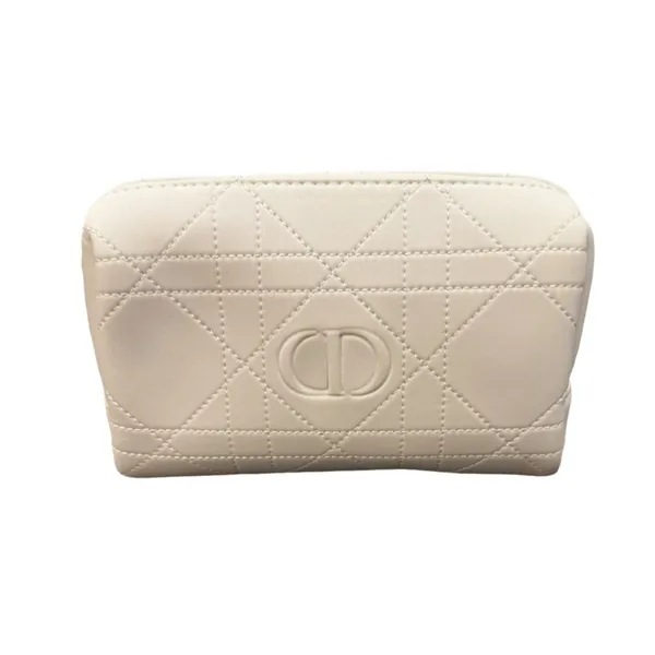 Christian Dior Quilted Cosmetic Makeup Zipper Bag Pouch Clutch - White - Image 2