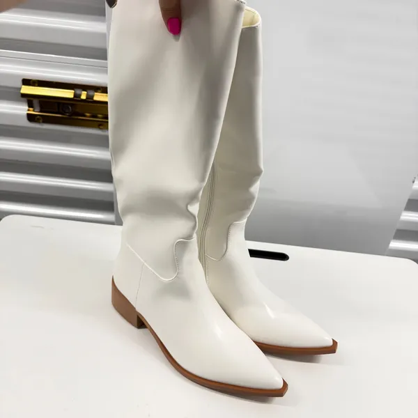 White Faux Leather Pointed Toe Knee High Western Boots Womens Size 8 Slouchy - Image 2