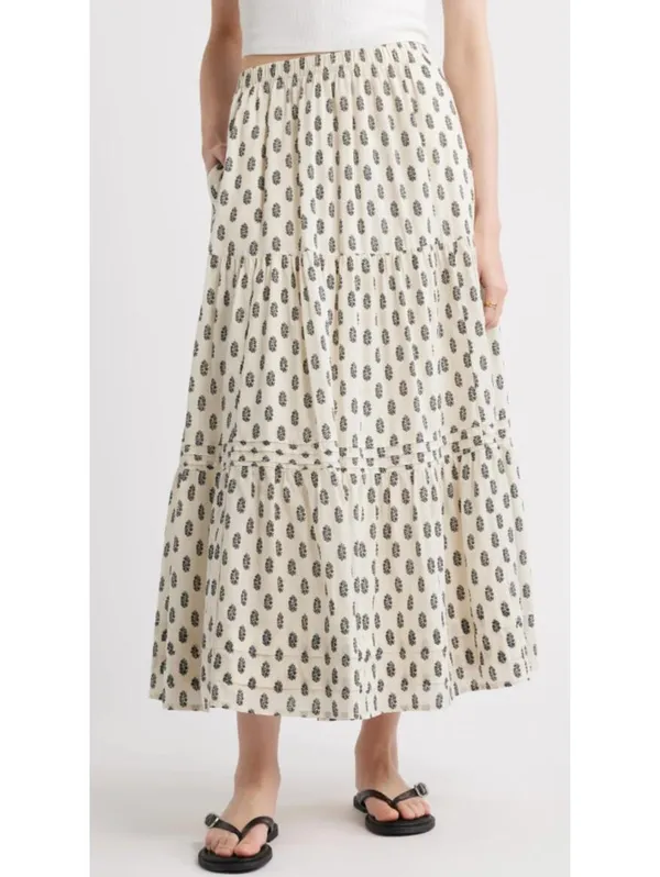 Treasure & Bond Tiered Maxi Skirt NWT Ivory Olive Block Floral XXL - Image 8