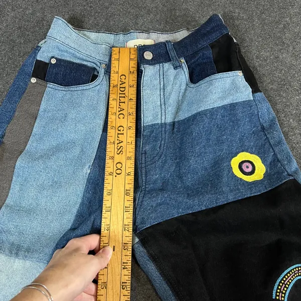 BDG High-Rise Baggy Patchwork Jeans Multi-Color Embroidered Denim Size 27 Boho - Image 5