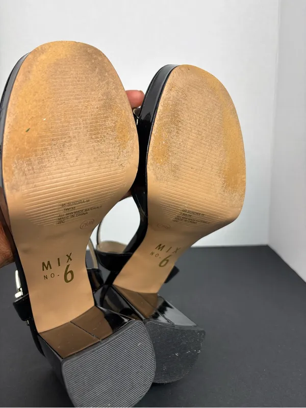 mix no. 6 Black Patent Platform Block Heel Sandals - Women - Image 11