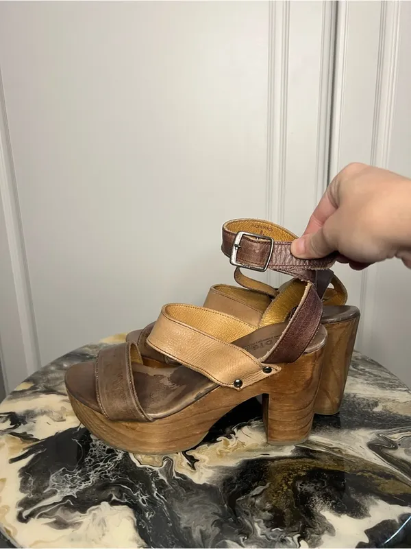 BED|STÜ Sophie Leather Wooden Platform Heeled Sandals - Image 3