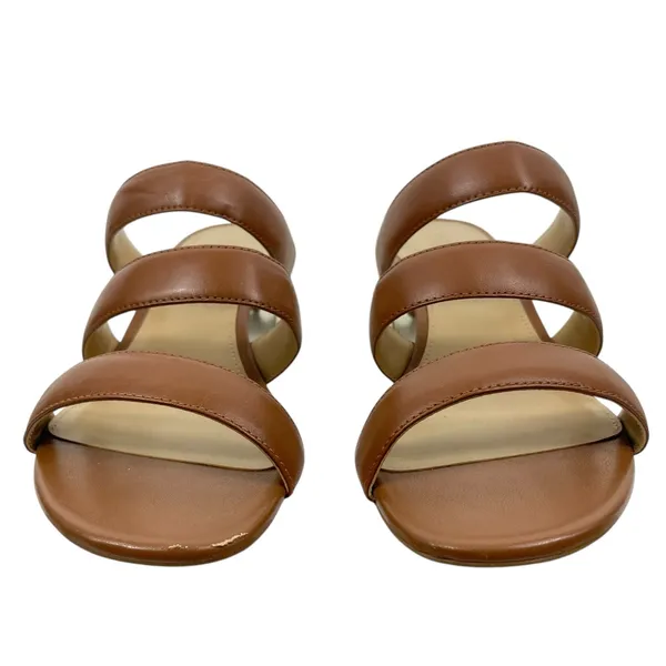 Michael Kors Paloma Flex Mule Sandals Gold Block Heel Brown Size 7M - Image 3