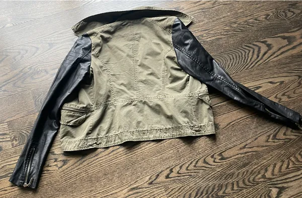 Army Green Lightweight Jacket With Pleather Arms Size 8 - Image 2