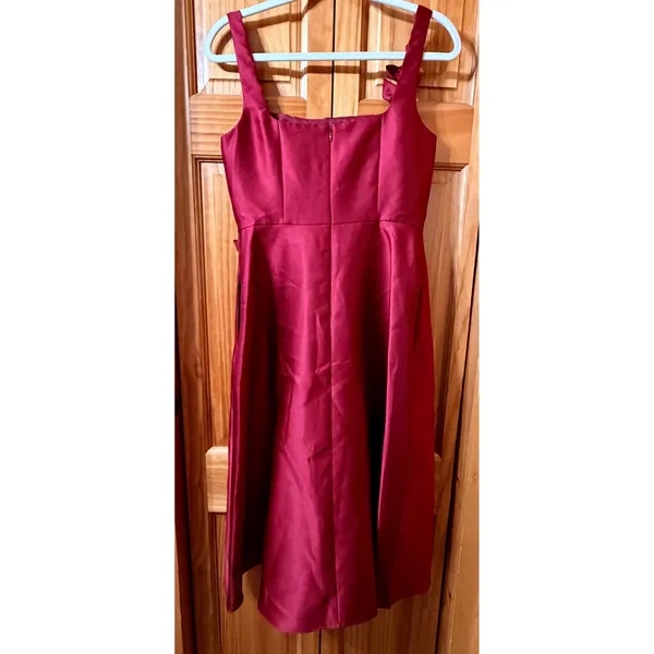Adrianna‎ Papell Mikado 3D Flower Midi Dress Plum Red Fit Flare Pockets Sz 4 - Image 5