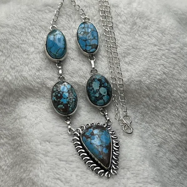 Turquoise Natural Gemstone 925 Silver Plated 16” Necklace - Image 4
