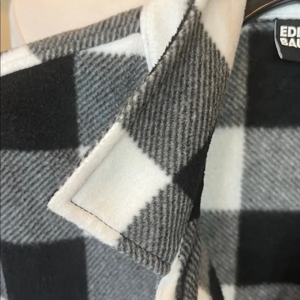 Eddie Bauer Micro fleece Button Up Shirt Black White Buffalo Check Oversized - Image 8