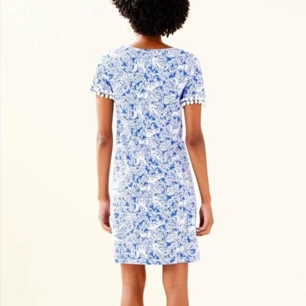 Lilly pulitzer lissie 100% pima cotton pom pom dress blue white foxes sz M - Image 2